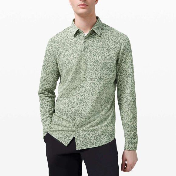 lululemon athletica Other - Lululemon Commission Long Sleeve Button Down Mens Medium Green Fern Printed Work